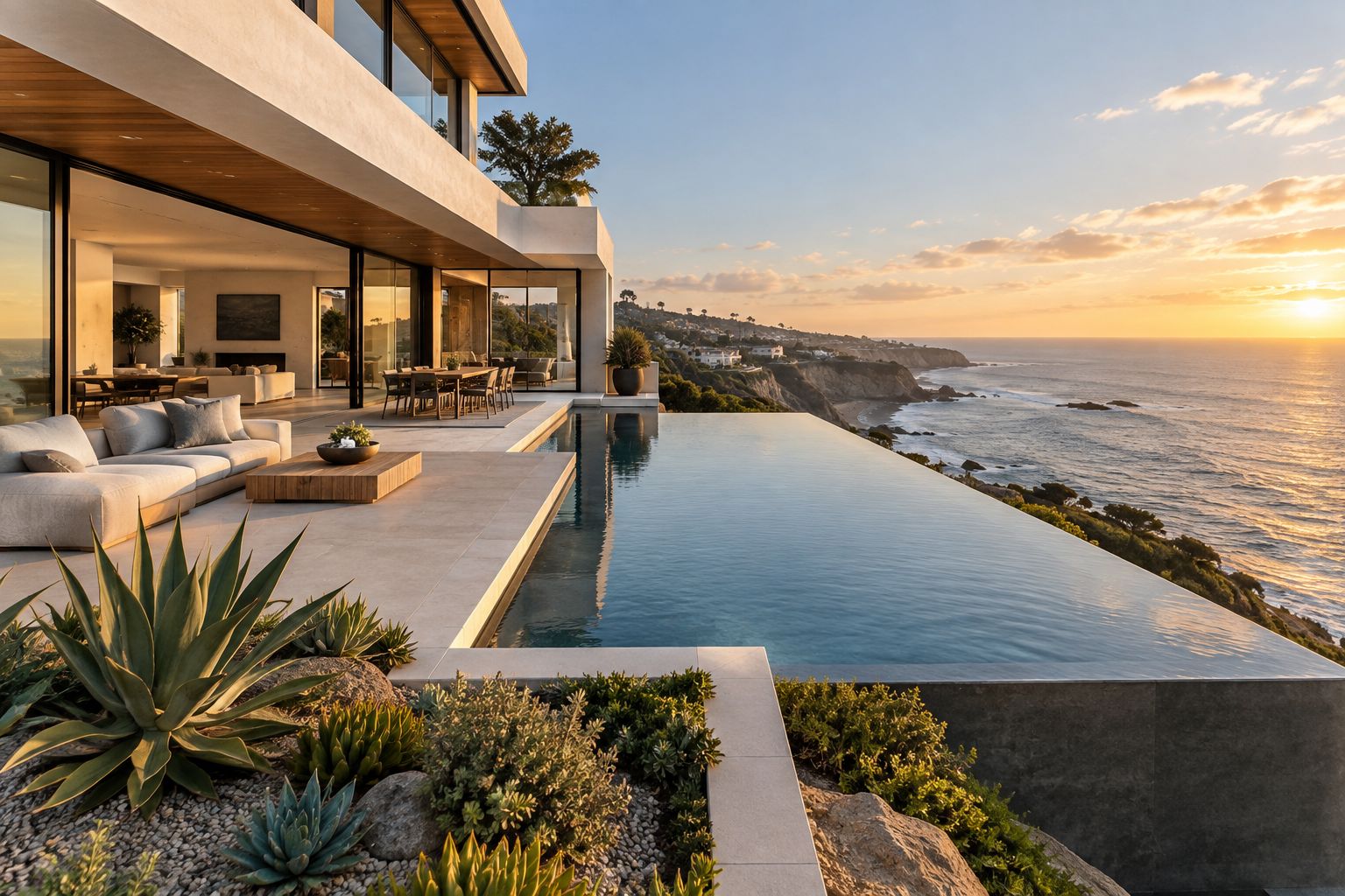 Contemporary oceanfront residence with infinity pool above the Pacific
